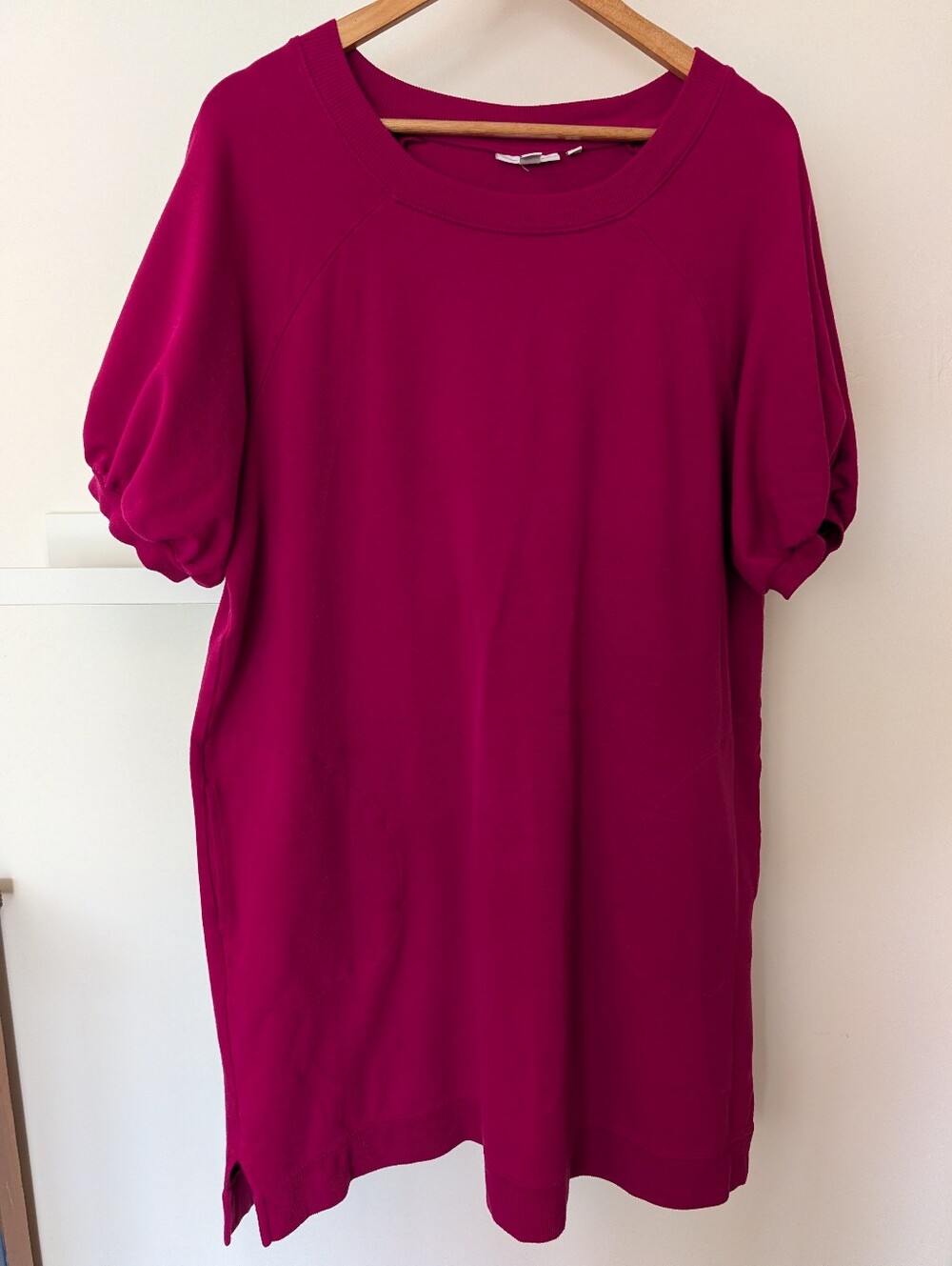 Chico's Short Sleeve French Terry Dress Fuschia Pink Berry Women's 3/XL Pockets